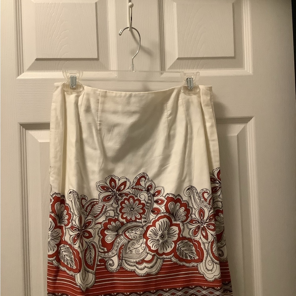 LOFT Cream and Red Floral Pencil Skirt